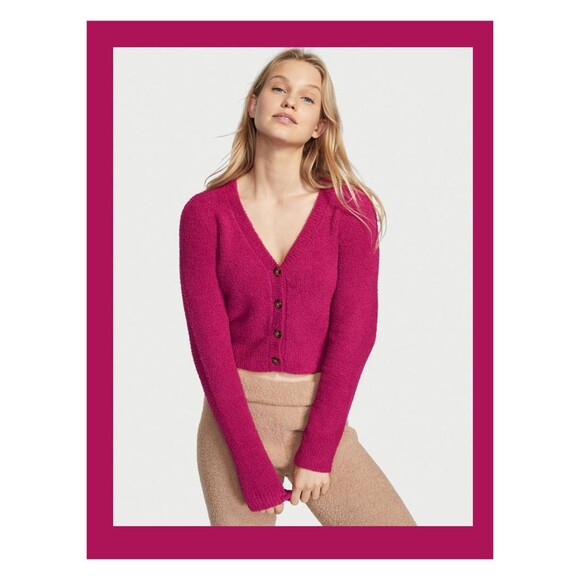NWT Victoria's Secret XL Claret Red Cozy Knit Cropped Cardigan Sweater - Picture 1 of 7